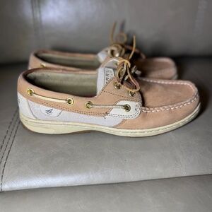 SPERRY Woman’s TOP-SIDER BOAT Shoes BLUEFISH TAN/GOLD LEATHER DECK Size 6.5M